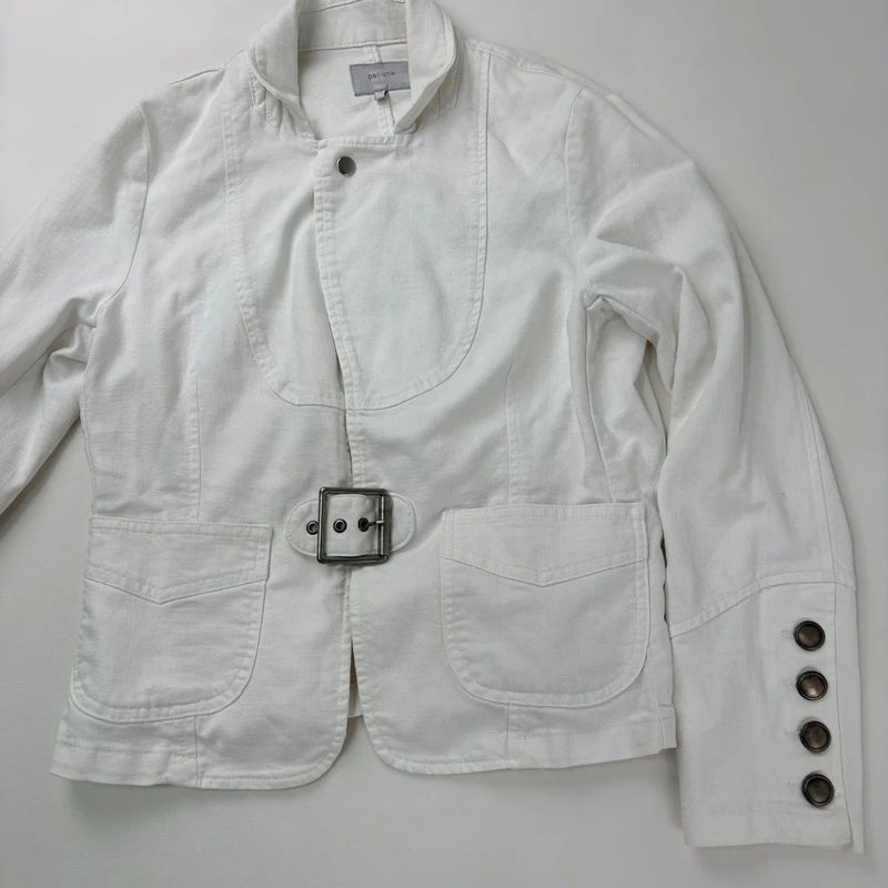 white buckle belted military jacket