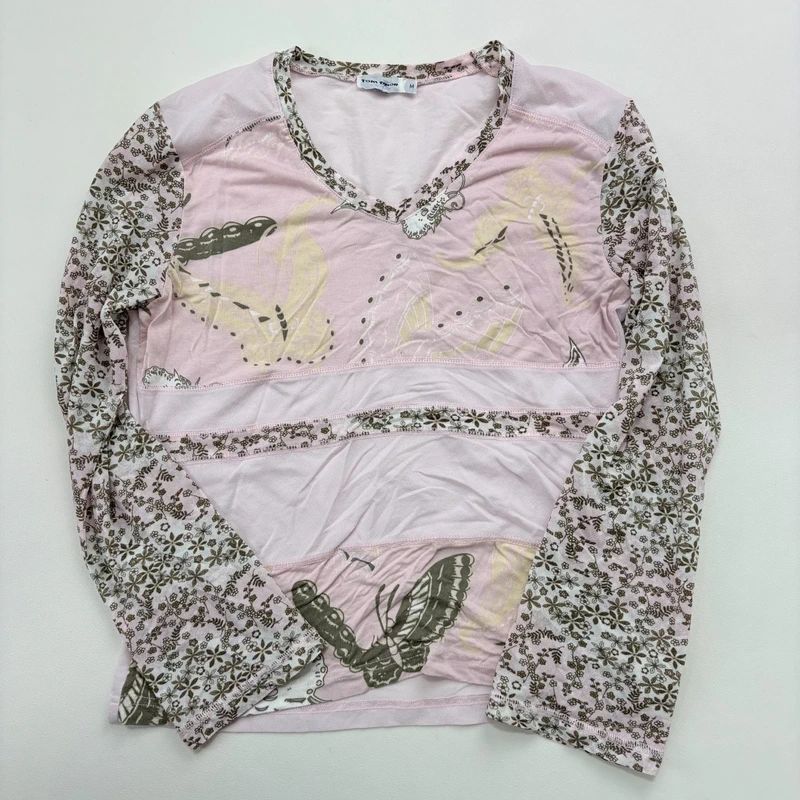 Vintage pastel pink floral long sleeve fairy t-shirt
