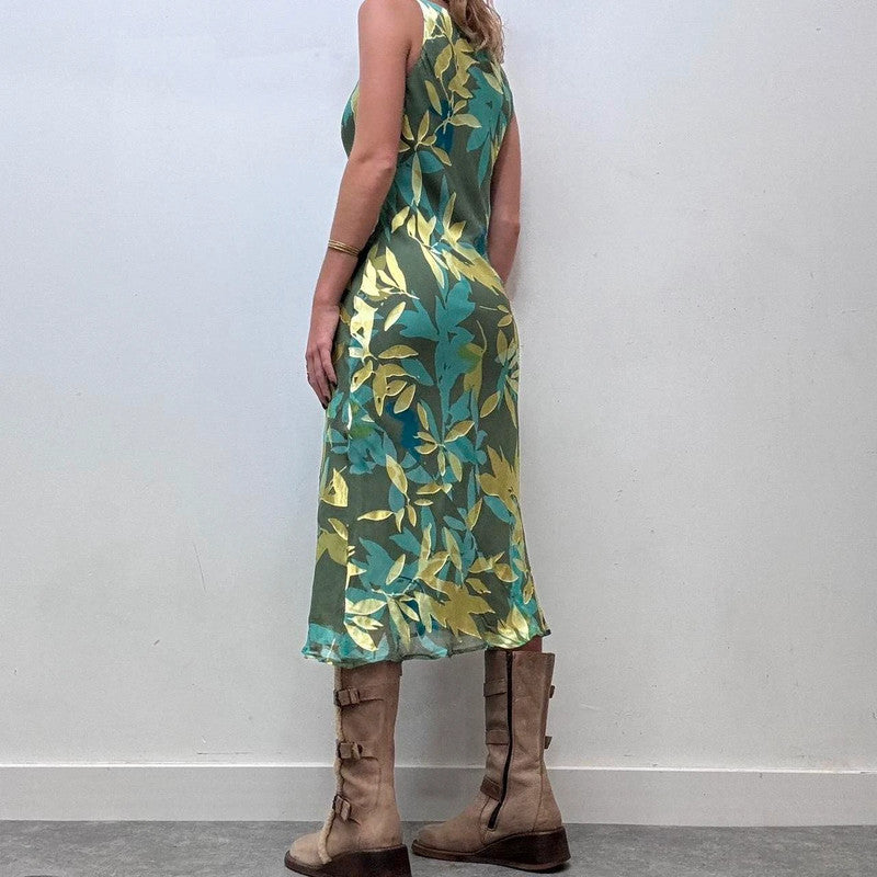 green silk floral fairy dress