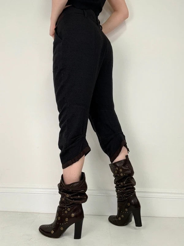 Pleated wool pinstripe capri grunge trousers