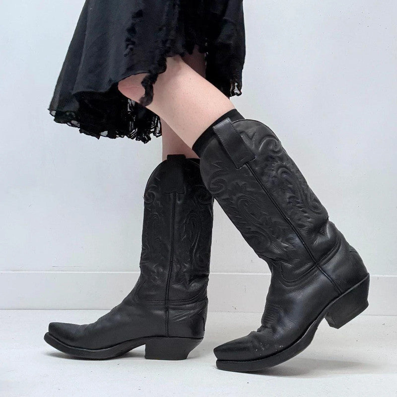 black leather cowboy western boots