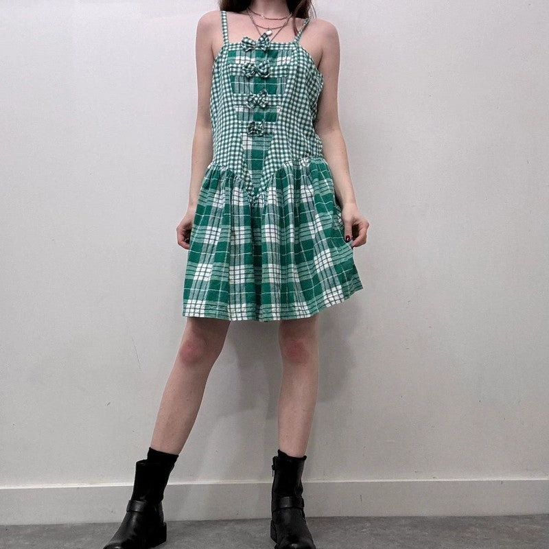 green gingham bow dress