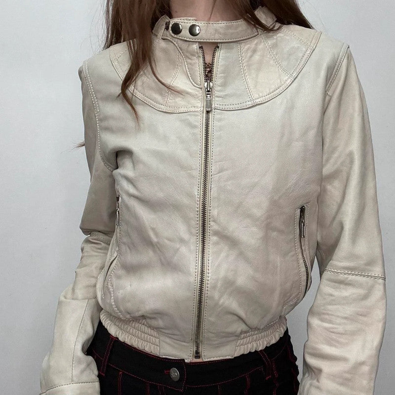 cropped cream bomber jacket