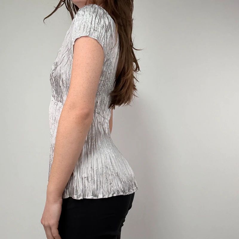 silver crinkle pleated blouse vest
