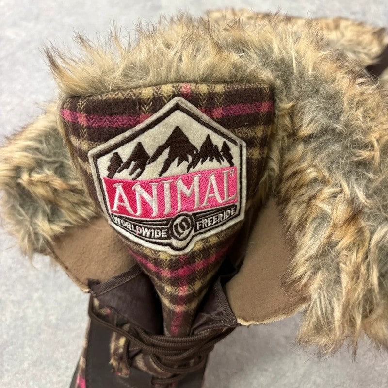 Brown tartan faux fur Animal ski style boots