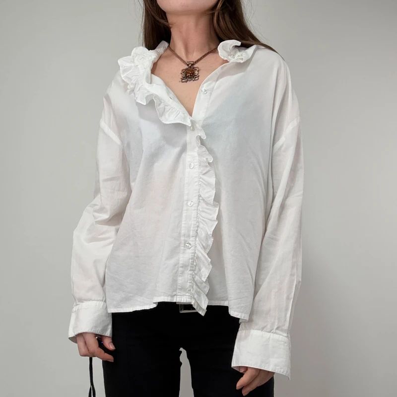 Edwardian white cotton Ruffle Coquette Shirt