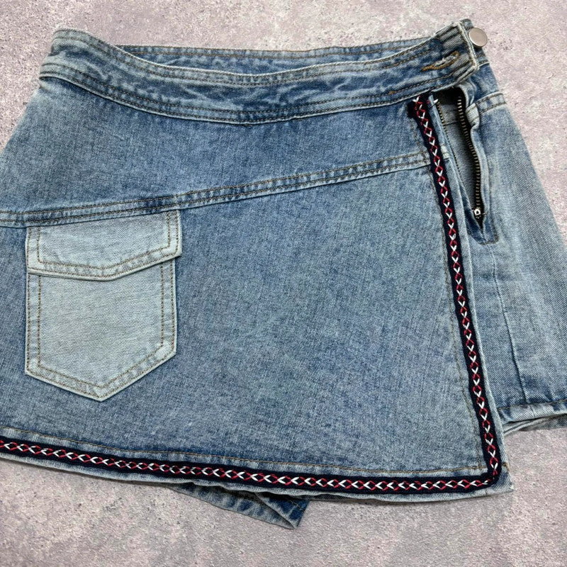 asymmetric denim skort