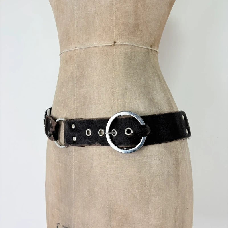 Pony hair cow hide leather chain link belt