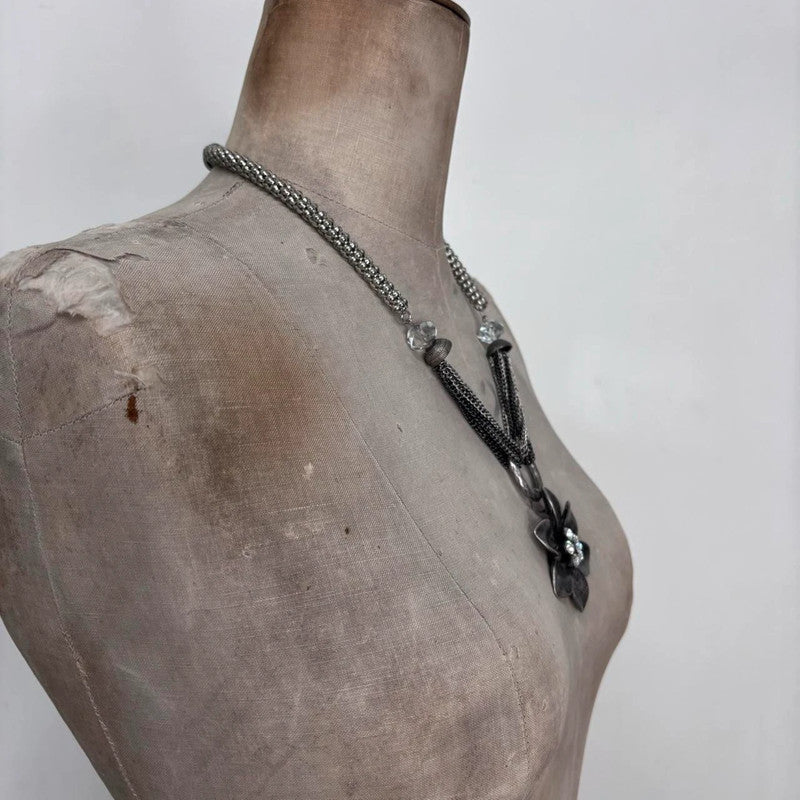silver chunky oversized flower necklace