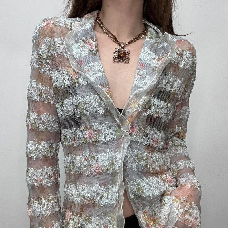 sheer lace embroidered shirt