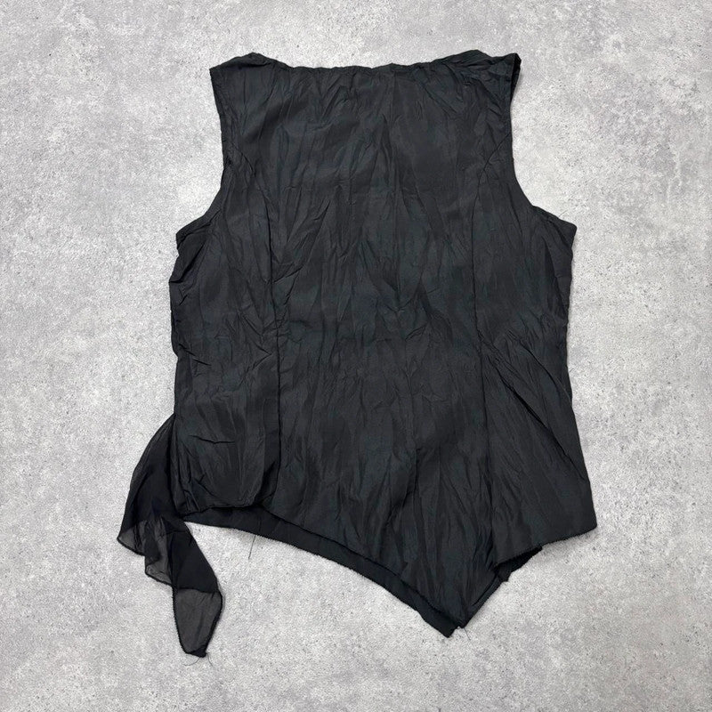 black crinkle layered flared vest