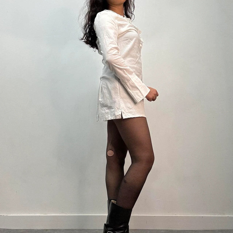 white ruffle shirt mini dress