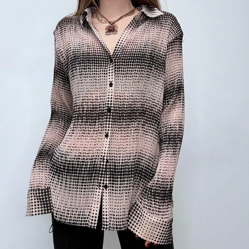 polka dot striped crinkle shirt