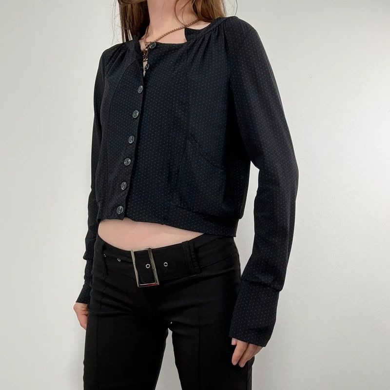 black polkadot cropped stuctured button through shirt