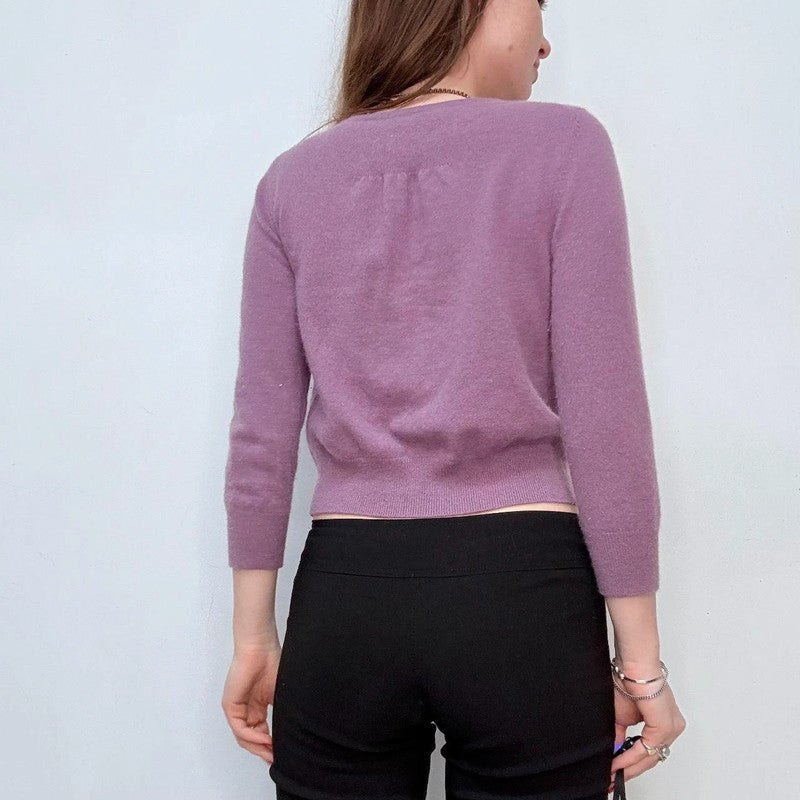 cashmere cropped lilac cardigan