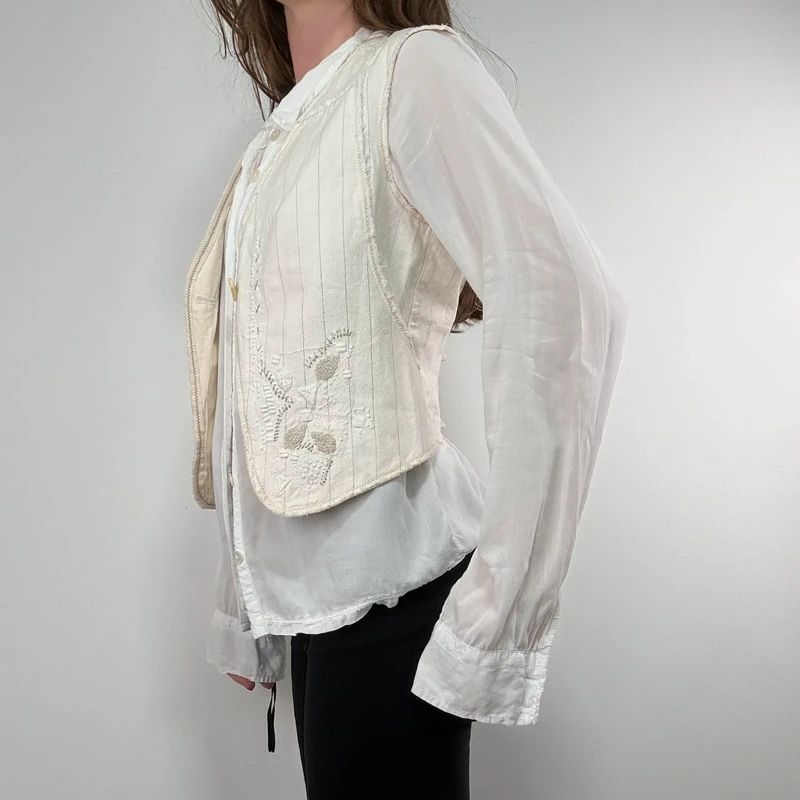 cream pinstripe Marithé + François Girbaud waistcoat vest