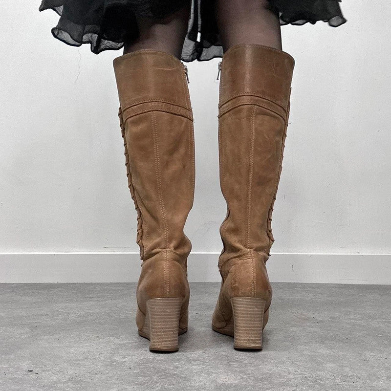 wedge heel tan leather boots
