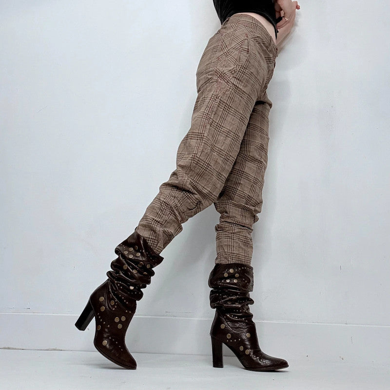 Archival tartan gathered puff trousers