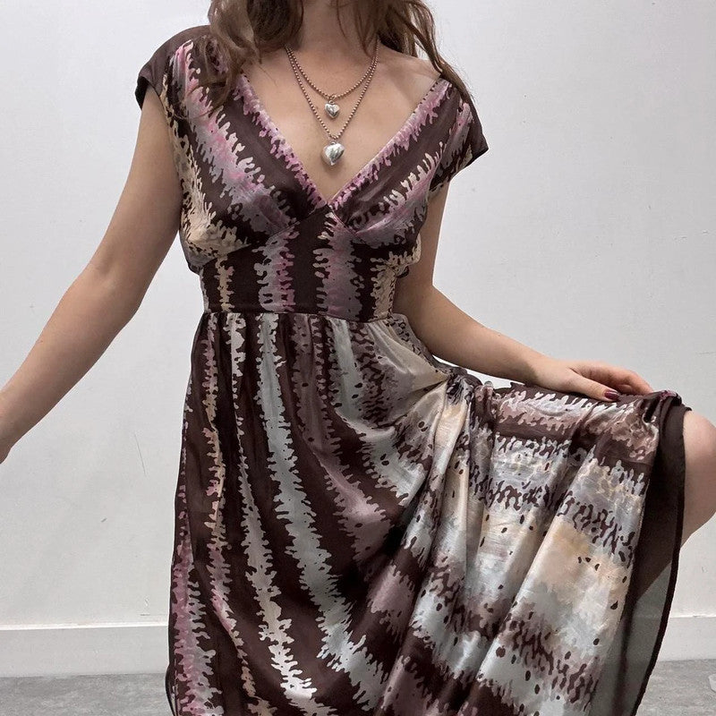 silk patterned floaty maxi dress