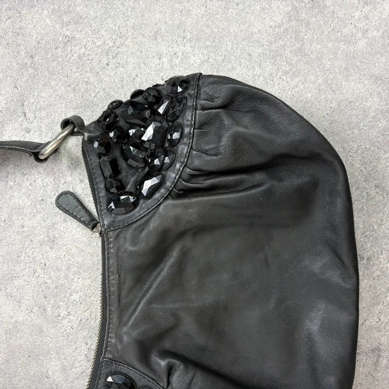 Leather gem studded mini handbag pouch hobo