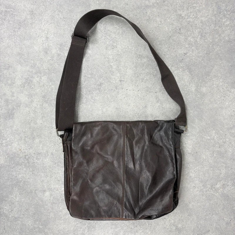 Brown leather satchel slouchy crossbody bag