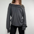 grey slouchy knit off-the-shoulder jumper, wool and silk blend