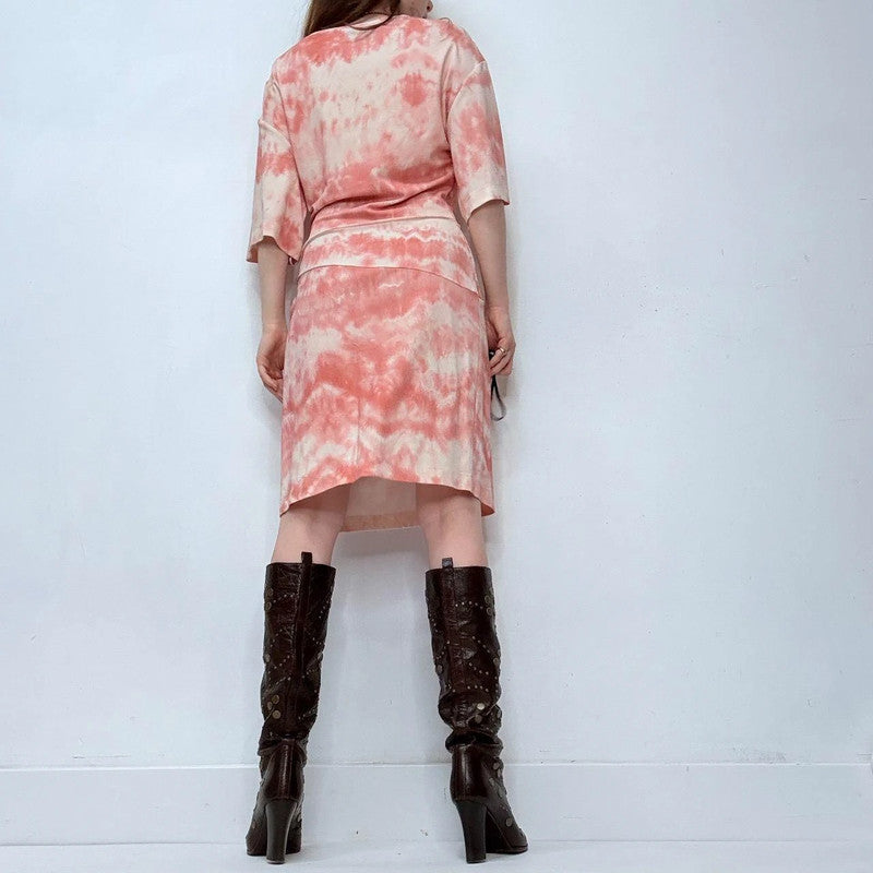 pink tie-dye jersey asymmetric cavalli t-shirt dress.