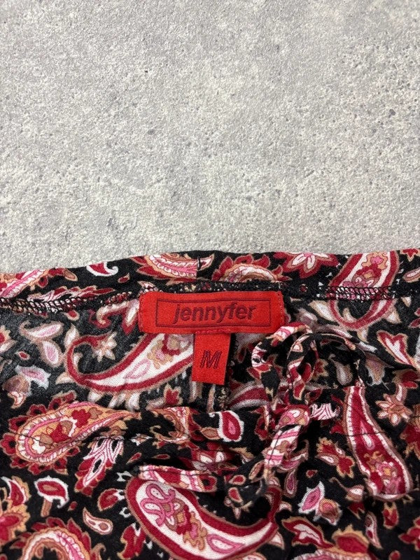 paisley flared wide neck blouse