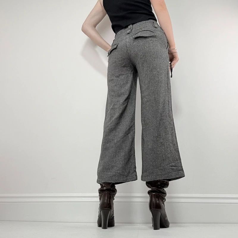 flared tweed cropped wide leg pants