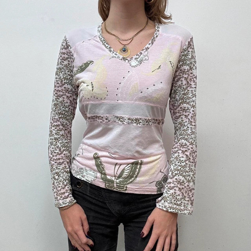 sheer mesh patterned y2k top