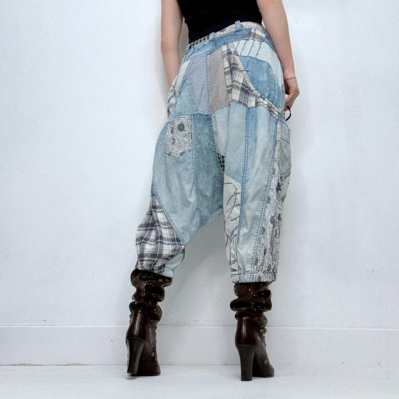 archival grunge patchwork denim puff trousers