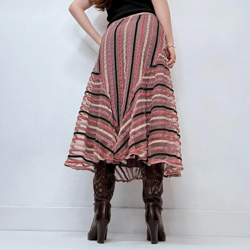 ribbon detailed pinstripe midi skirt