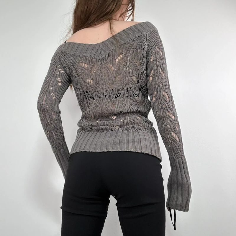khaki lace knit off the shoulder slouchy jumper