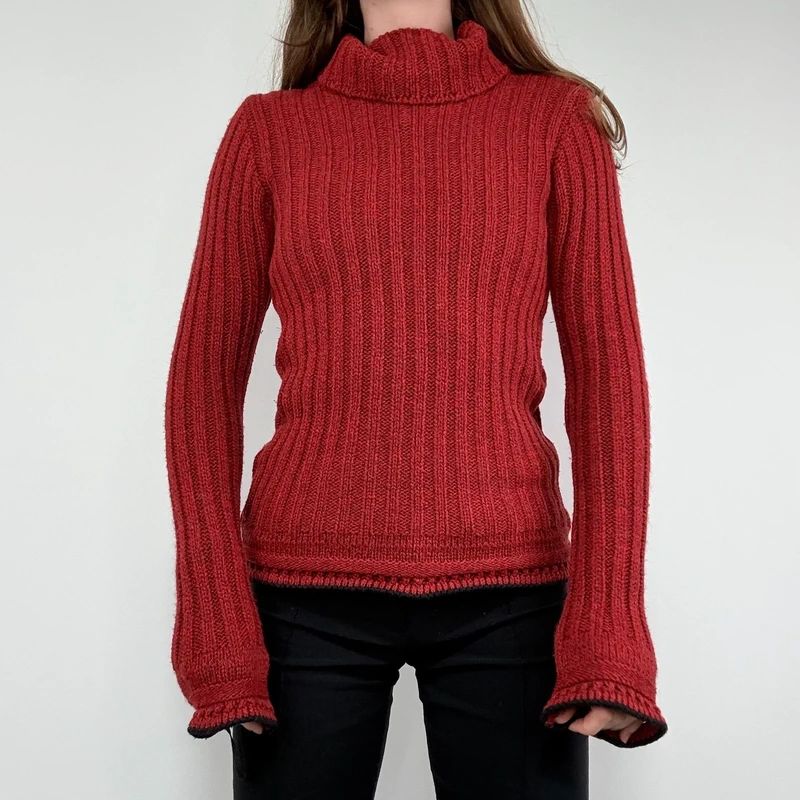 red wool ribbed knit jumper