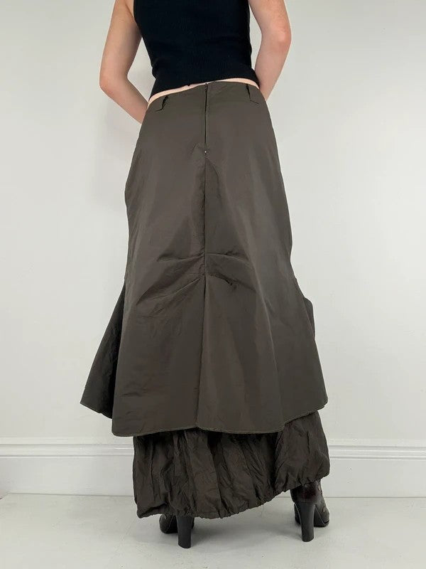 khaki layered tech utility maxi skirt