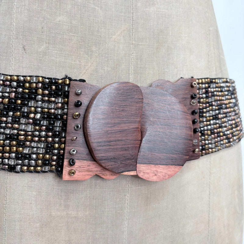 wide beaded wooden buckle belt