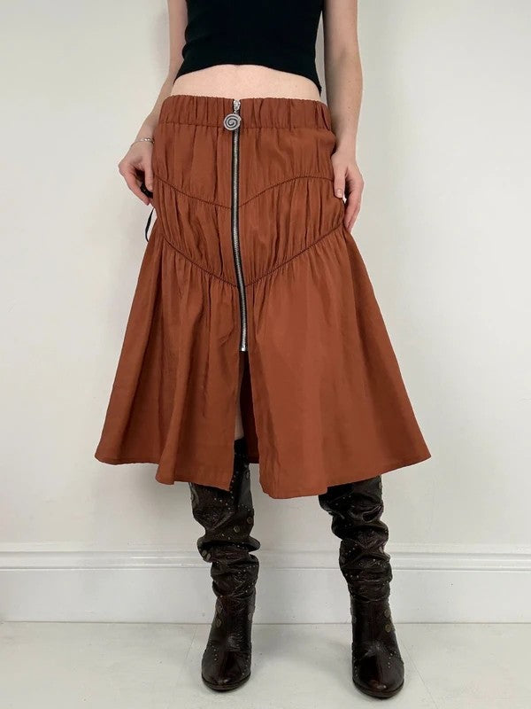 Cop Copine gathered ruched orange midi skirt