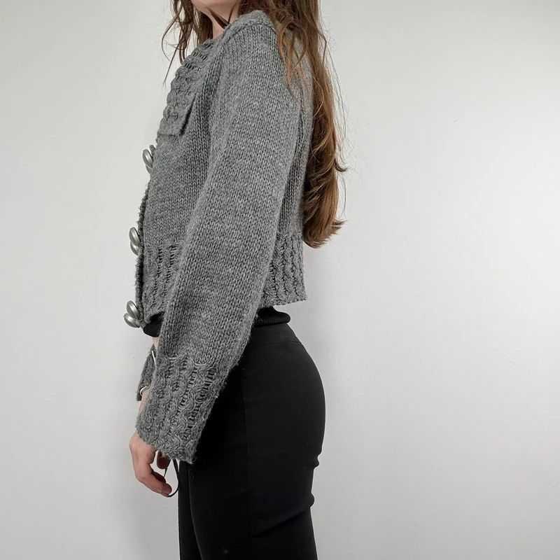 Grey cropped knitted cardigan