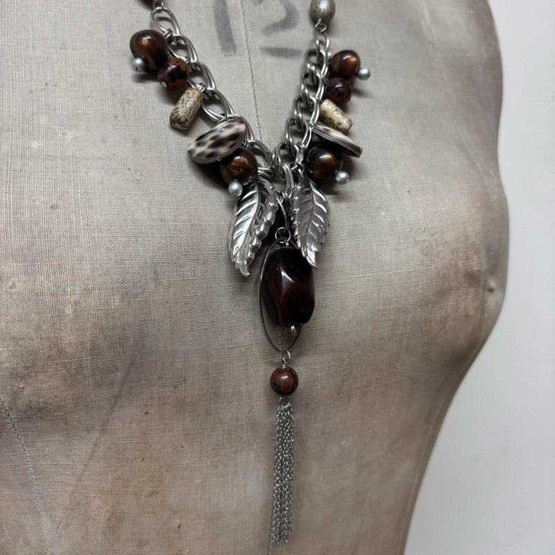 silver drape charm necklace