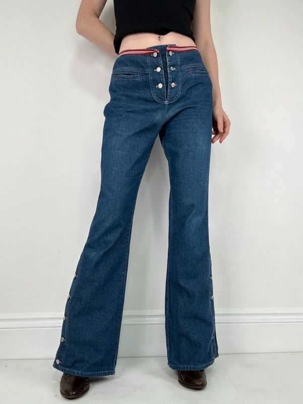 Vintage napoleonic nautical button up denim flares