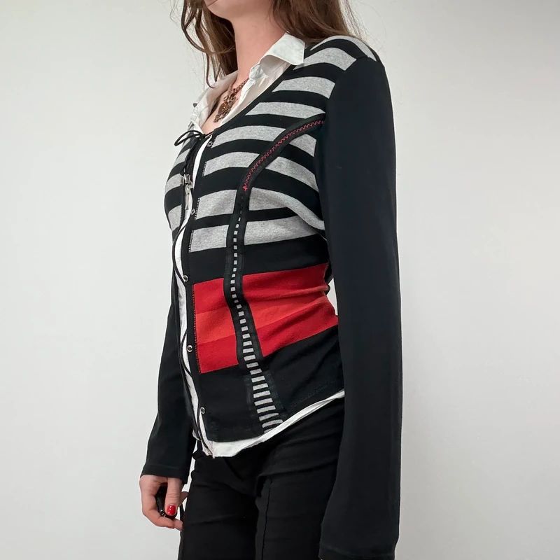 Pinstripe fitted Zip through Cardigan