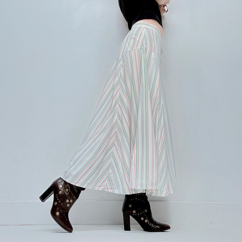 white flared pinstripe circle skirt