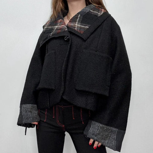 black oversized wool tartan jacket