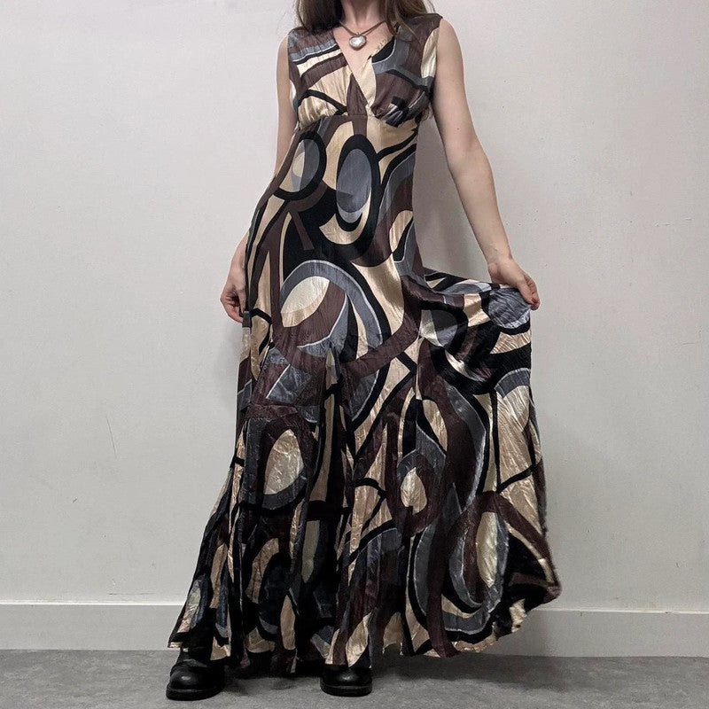 satin crinkle patterned maxi dress