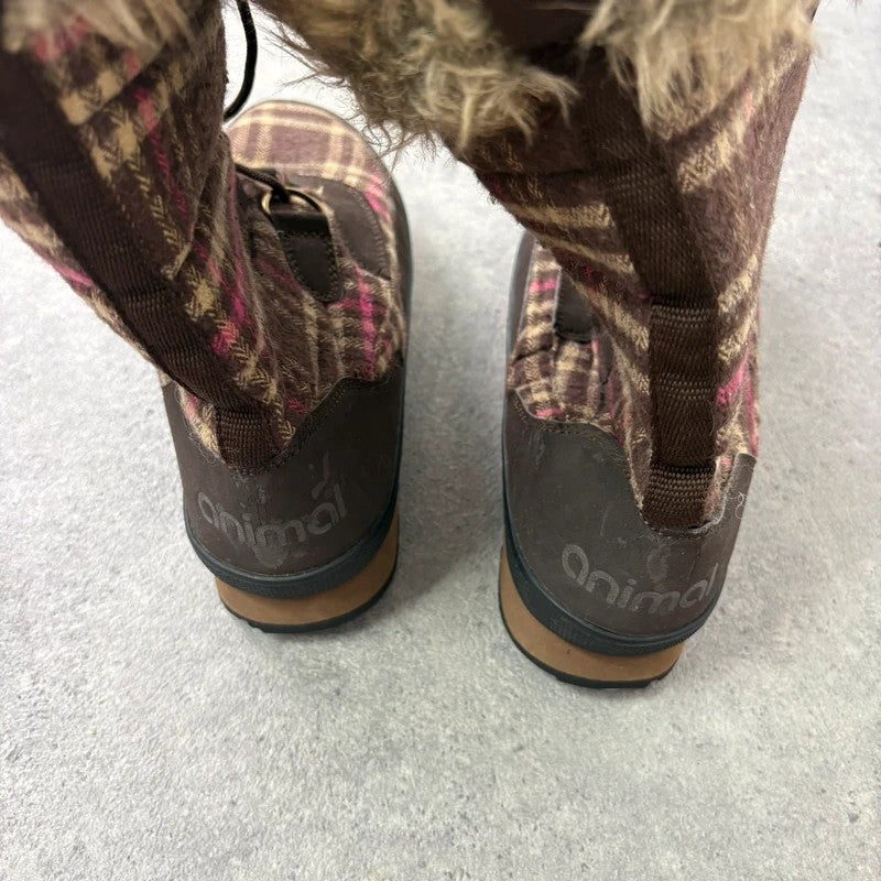 Brown tartan faux fur Animal ski style boots