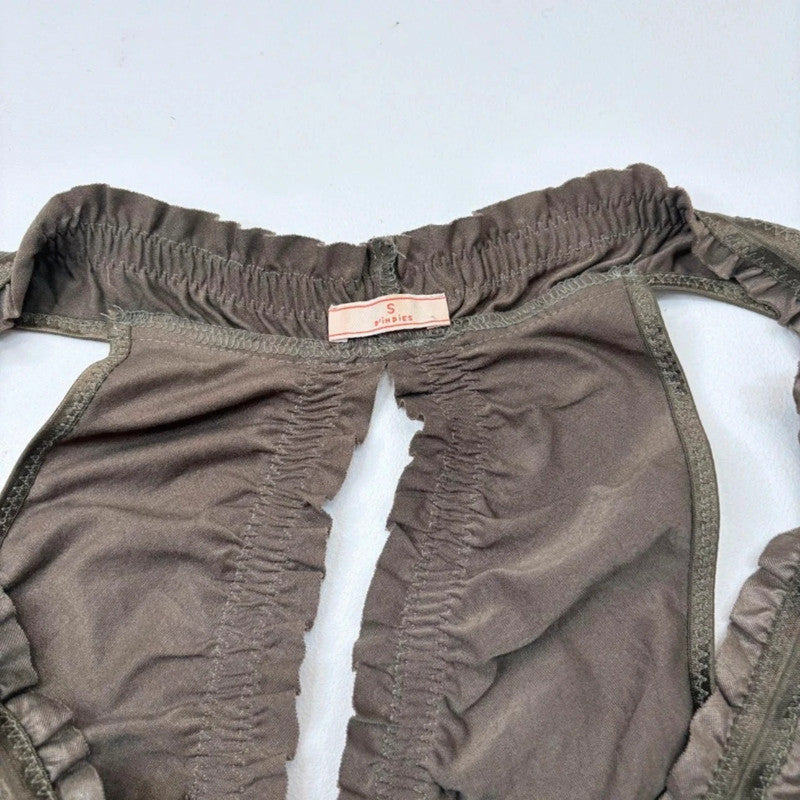 gathered cinched khaki green pantaloon dress