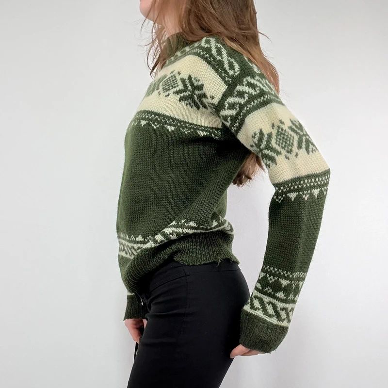green wool fairisle knitted jumper