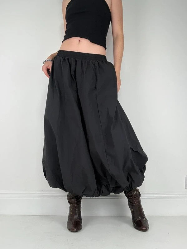 Black gathered puff balloon maxi skirt