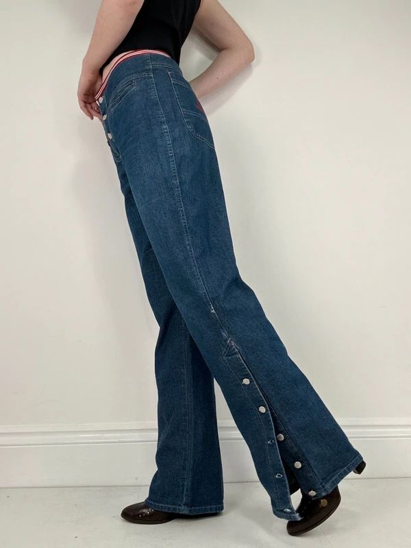Vintage napoleonic nautical button up denim flares