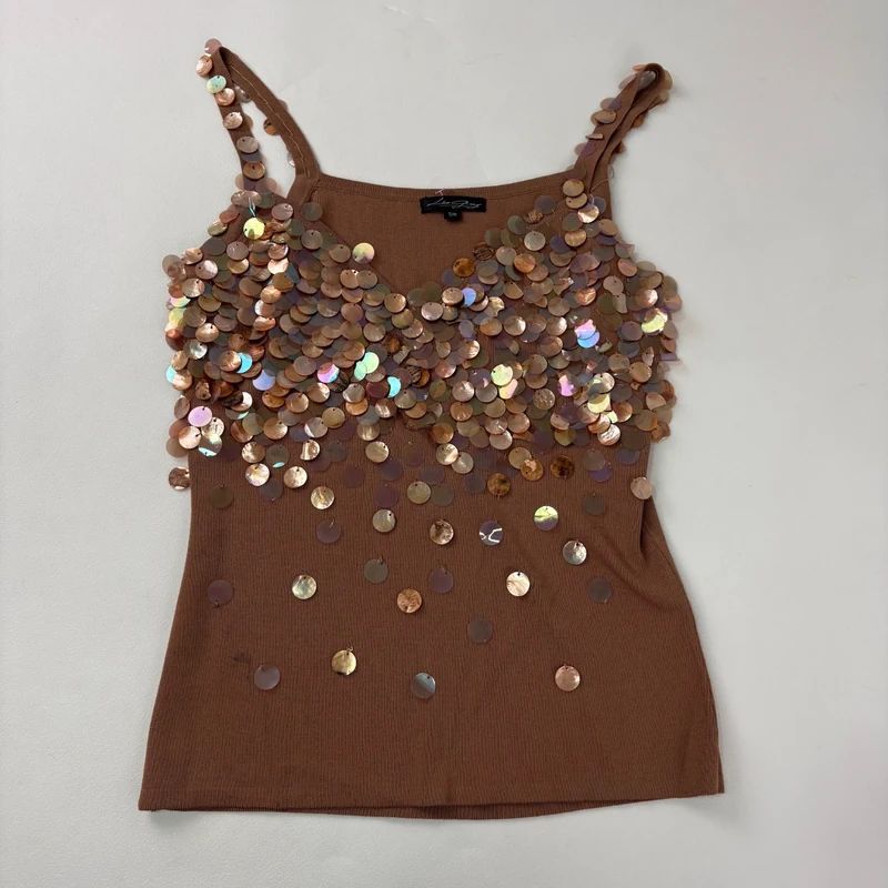 tan mother of pearl disc beadee vest